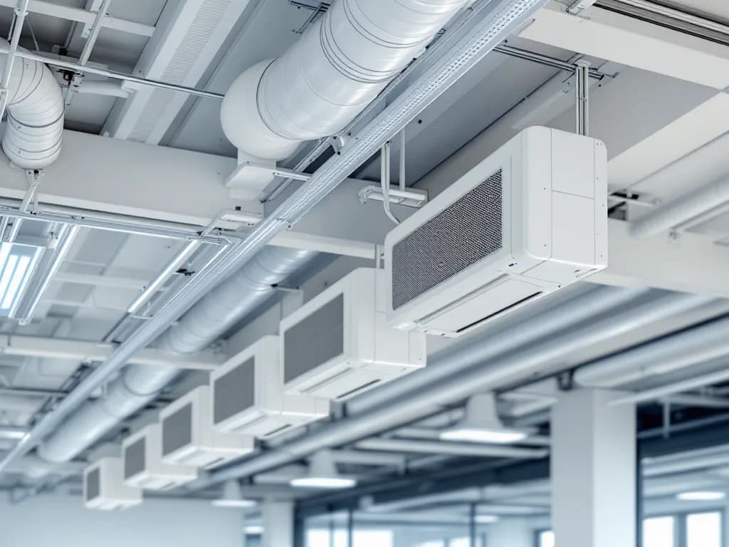 Unidades de aire acondicionado por conductos instaladas en techo de oficina