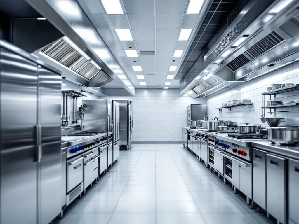 Professional hospitality kitchen with stainless-steel equipment — illustrative image