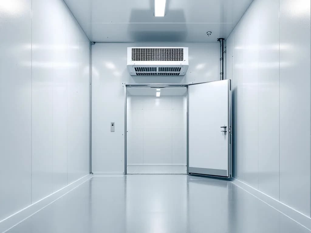 Interior de cámara de frío comercial vacía